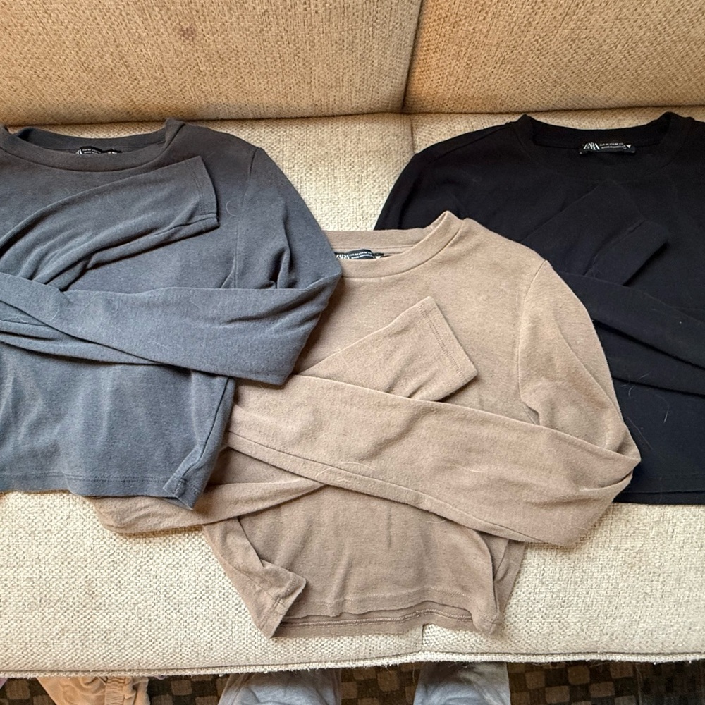 Zara cropped Long Sleeve Tees - Black, Gray, and Brown